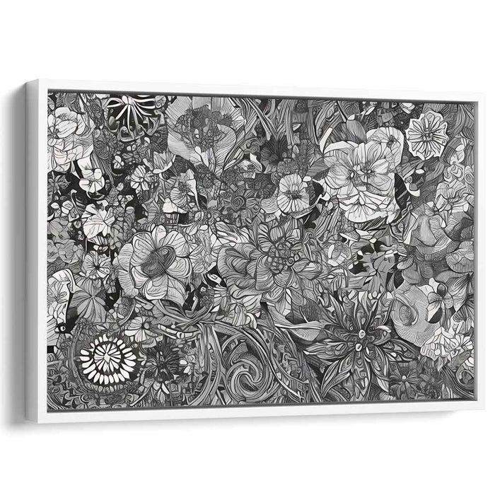 Whispering Petals Echo: Monochromatic Botanical Canvas Art Print