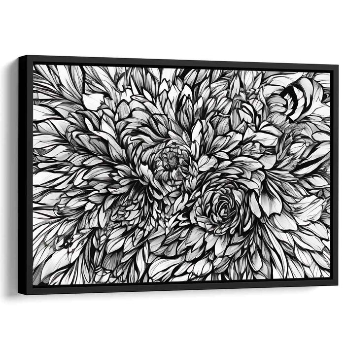 Intricate Floral Elegance: Monochromatic Line Art Canvas Print