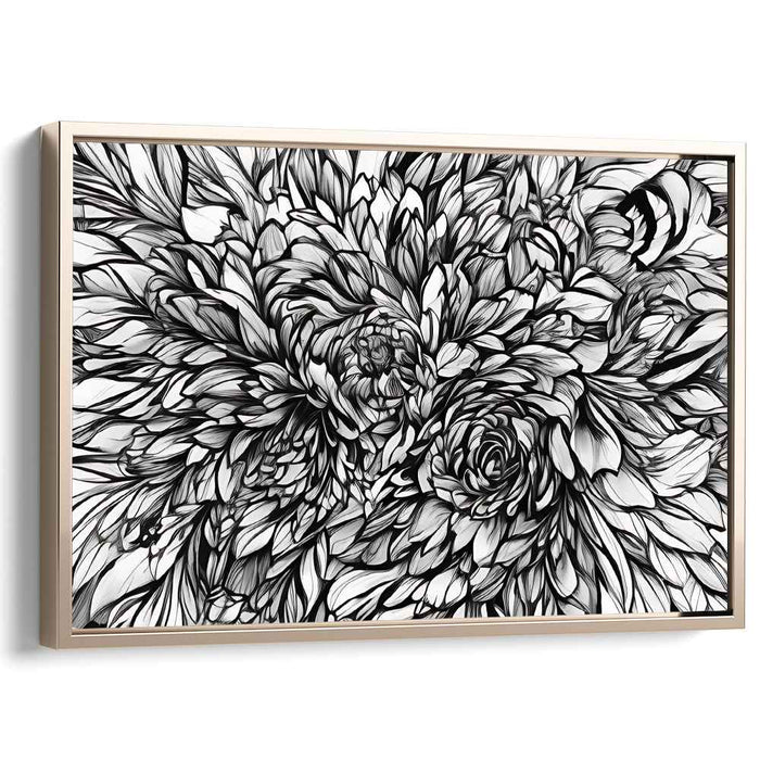 Intricate Floral Elegance: Monochromatic Line Art Canvas Print