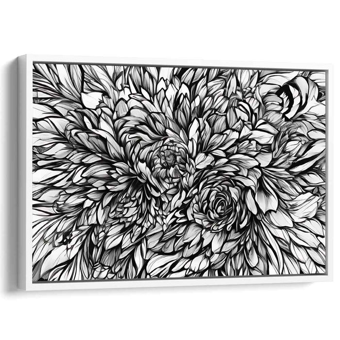 Intricate Floral Elegance: Monochromatic Line Art Canvas Print