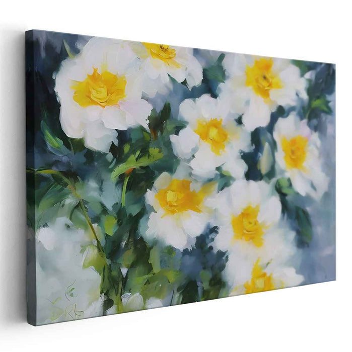 Petal Sonata: White and Yellow Floral Canvas Art