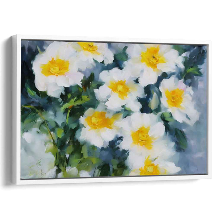 Petal Sonata: White and Yellow Floral Canvas Art