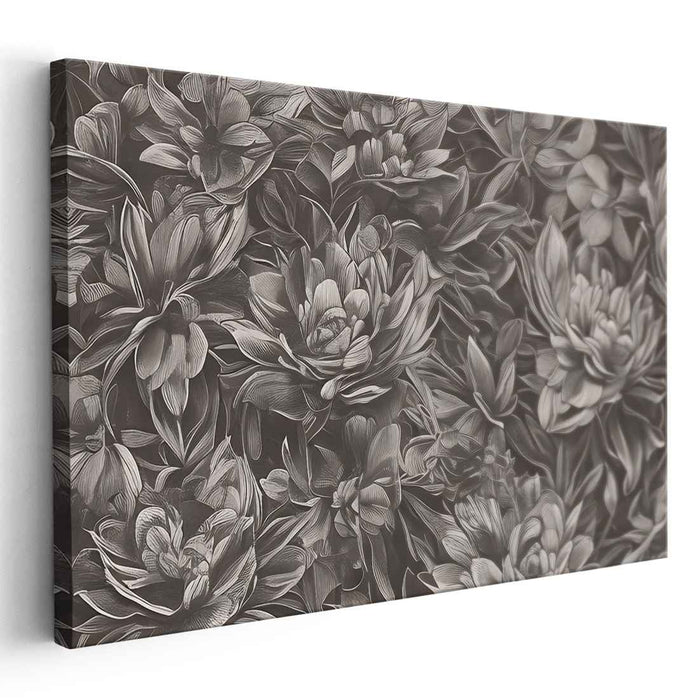 Monochromatic Petal Melody: Photorealistic Floral Canvas Art in Grayscale