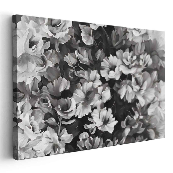 Ink Petal Bouquet: Monochromatic Floral Canvas Art Print
