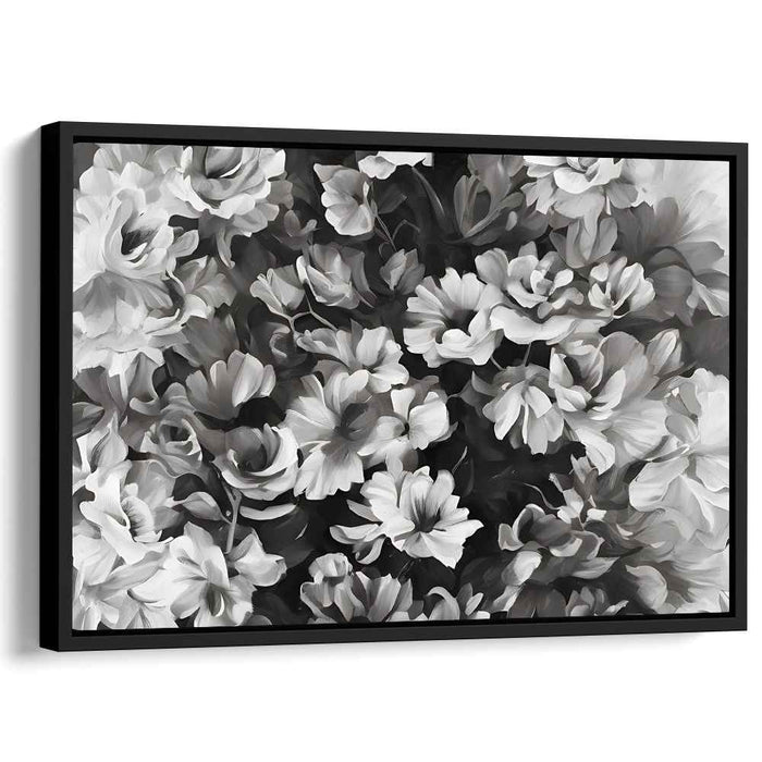 Ink Petal Bouquet: Monochromatic Floral Canvas Art Print