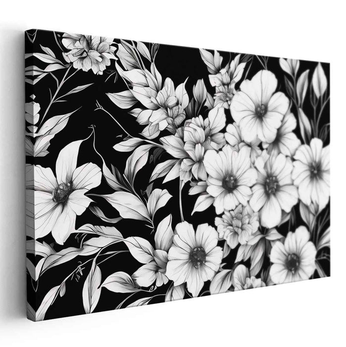 Monochrome Tapestry: Monochrome Floral Symphony Canvas Art Print