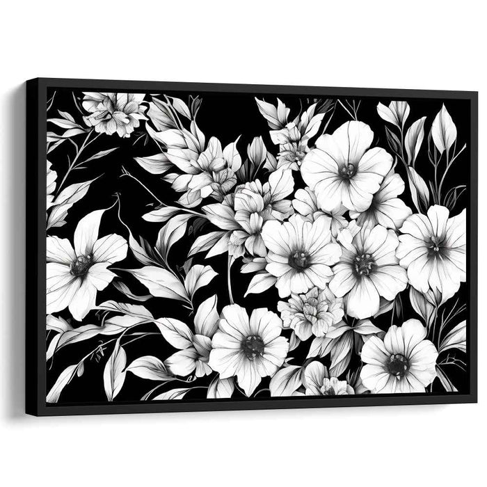 Monochrome Tapestry: Monochrome Floral Symphony Canvas Art Print