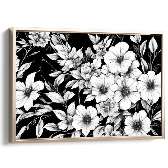 Monochrome Tapestry: Monochrome Floral Symphony Canvas Art Print
