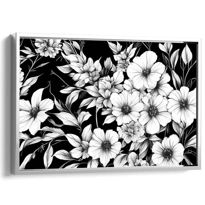 Monochrome Tapestry: Monochrome Floral Symphony Canvas Art Print