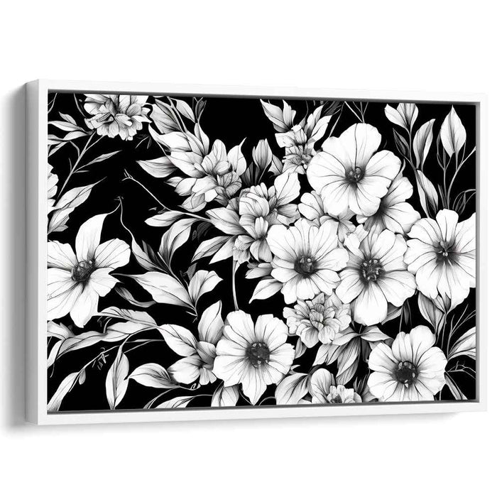 Monochrome Tapestry: Monochrome Floral Symphony Canvas Art Print
