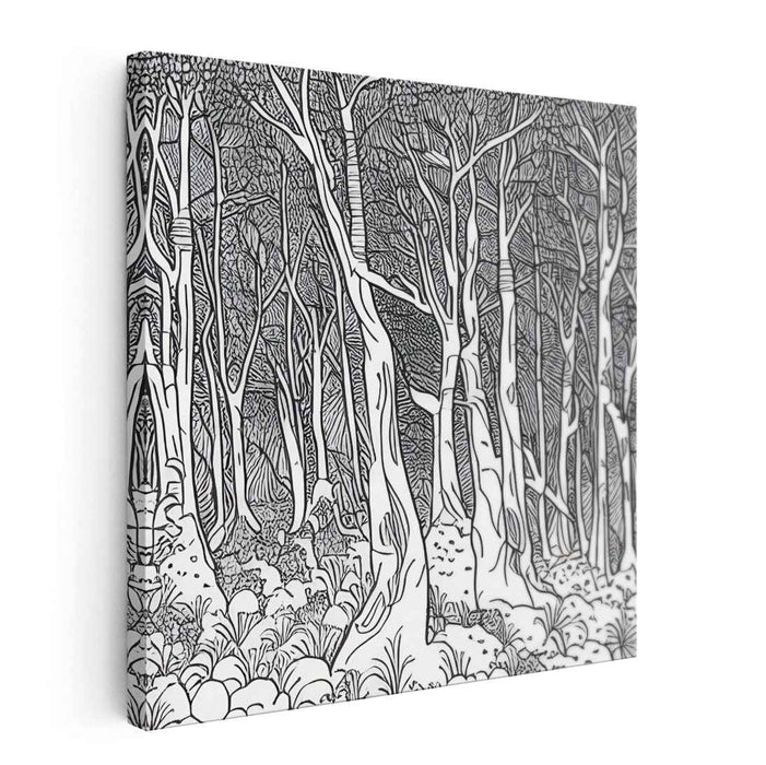 Ink Maze Symphony: Monochrome Intricacy Line Art Canvas