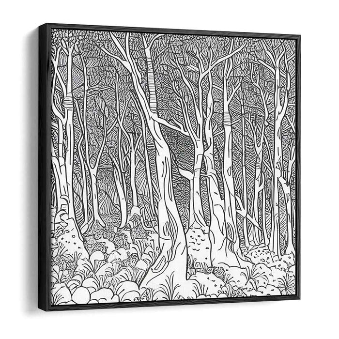 Ink Maze Symphony: Monochrome Intricacy Line Art Canvas