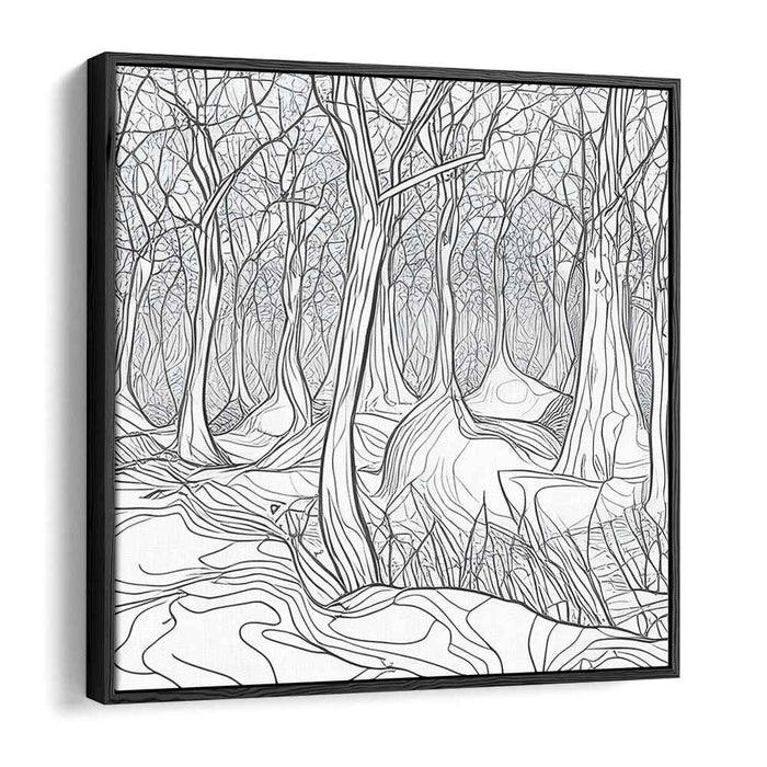 Intricate Winter Forest: Monochromatic Line Art Canvas Print