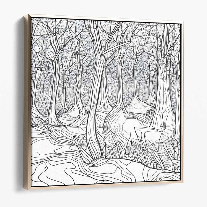 Intricate Winter Forest: Monochromatic Line Art Canvas Print