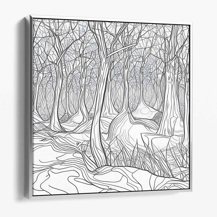 Intricate Winter Forest: Monochromatic Line Art Canvas Print