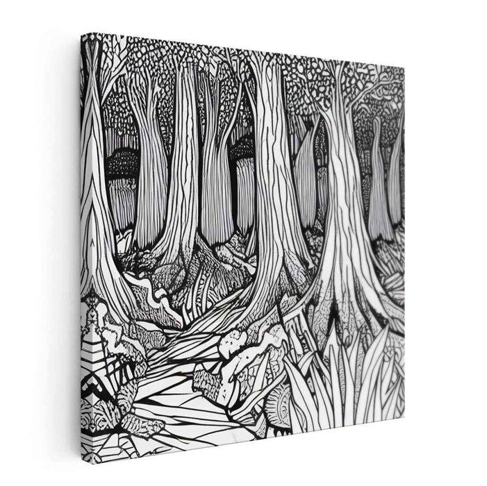 Enchanted Woods Secret: Monochrome Woodland Canvas Art