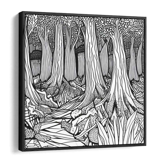 Enchanted Woods Secret: Monochrome Woodland Canvas Art