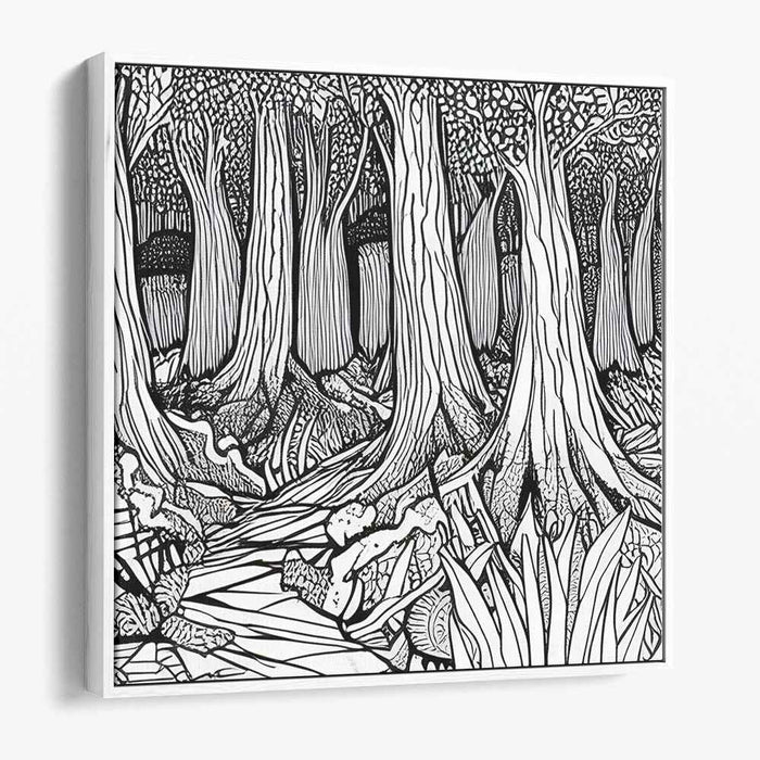 Enchanted Woods Secret: Monochrome Woodland Canvas Art