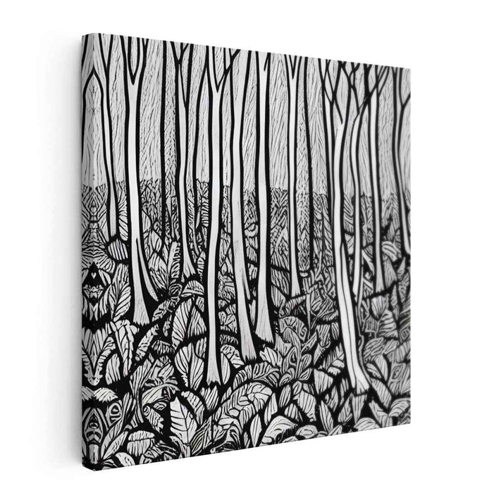 Monochrome Arboreal Tapestry: Intricate Black and White Tree Canvas Art