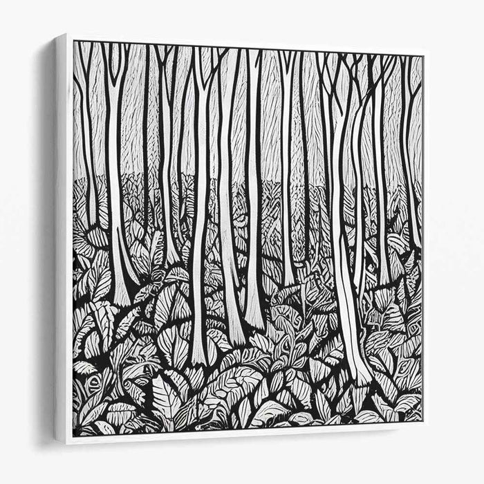 Monochrome Arboreal Tapestry: Intricate Black and White Tree Canvas Art