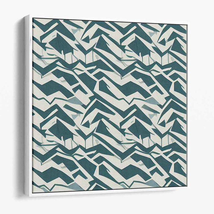 Oceanic Prism Dance: Teal and Navy Abstract Geometric Canvas Art