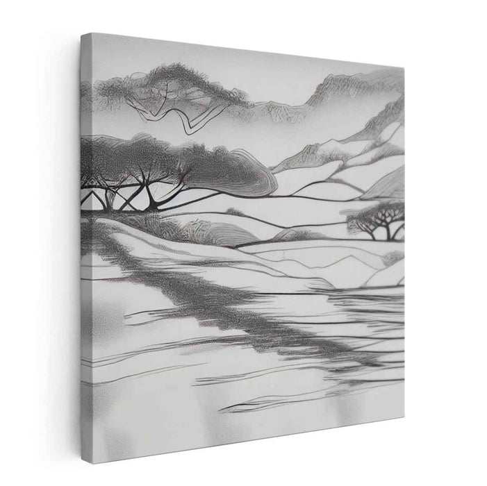 Midnight Skyline: Monochrome Landscape Canvas Art Print