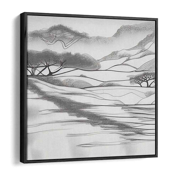 Midnight Skyline: Monochrome Landscape Canvas Art Print