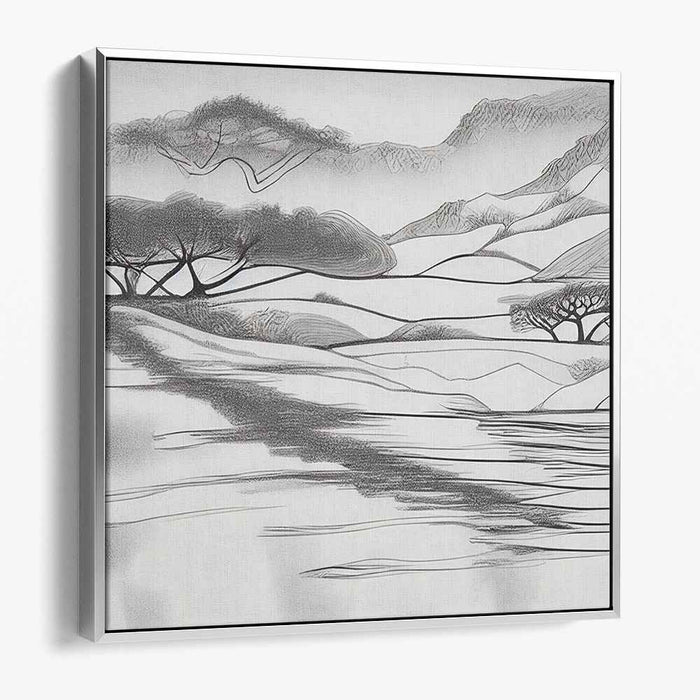 Midnight Skyline: Monochrome Landscape Canvas Art Print