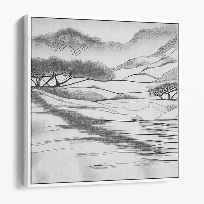 Midnight Skyline: Monochrome Landscape Canvas Art Print