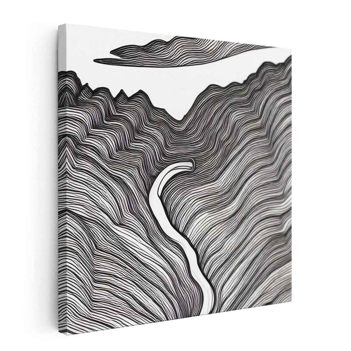 Linear Silence: Monochrome Line Art Landscape