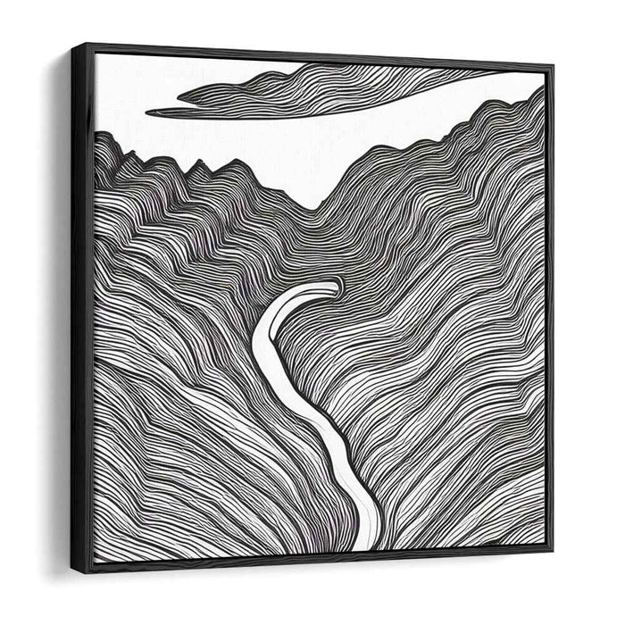 Linear Silence: Monochrome Line Art Landscape