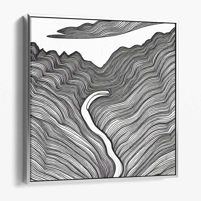 Linear Silence: Monochrome Line Art Landscape