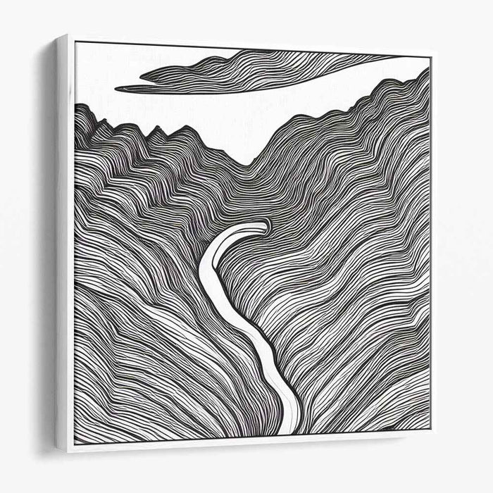 Linear Silence: Monochrome Line Art Landscape