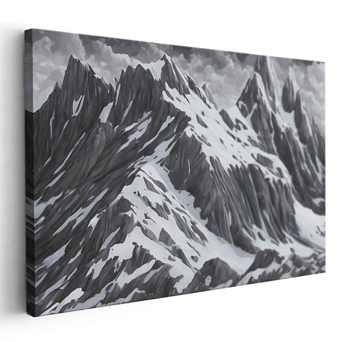 Frozen Peaks Symphony: Snow-Covered Mountain Range Canvas Art Print