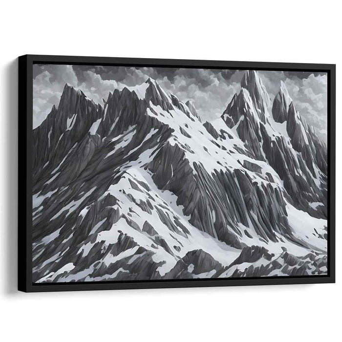 Frozen Peaks Symphony: Snow-Covered Mountain Range Canvas Art Print