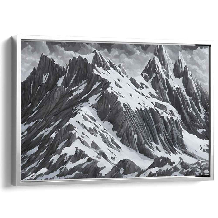 Frozen Peaks Symphony: Snow-Covered Mountain Range Canvas Art Print