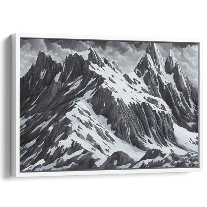 Frozen Peaks Symphony: Snow-Covered Mountain Range Canvas Art Print