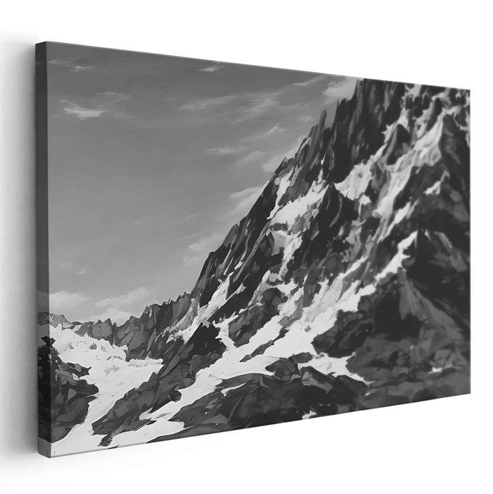 Slate Summit Symphony: Alpine Peaks in Grayscale Canvas Art
