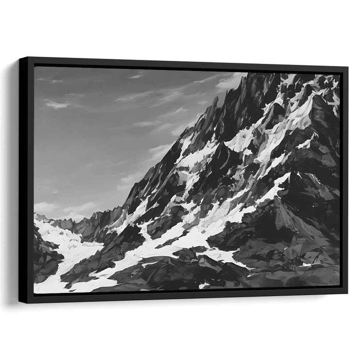 Slate Summit Symphony: Alpine Peaks in Grayscale Canvas Art