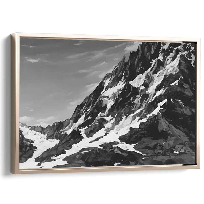 Slate Summit Symphony: Alpine Peaks in Grayscale Canvas Art