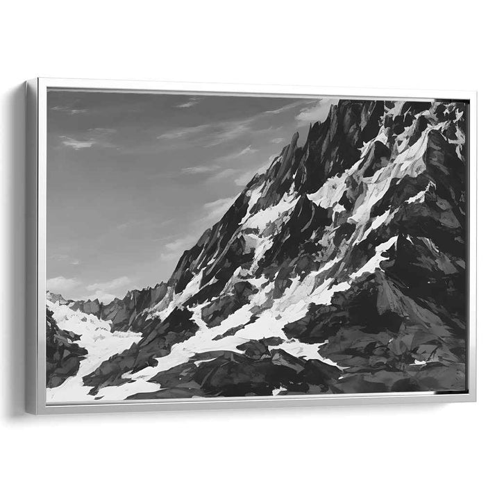 Slate Summit Symphony: Alpine Peaks in Grayscale Canvas Art
