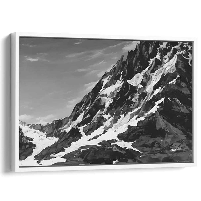 Slate Summit Symphony: Alpine Peaks in Grayscale Canvas Art