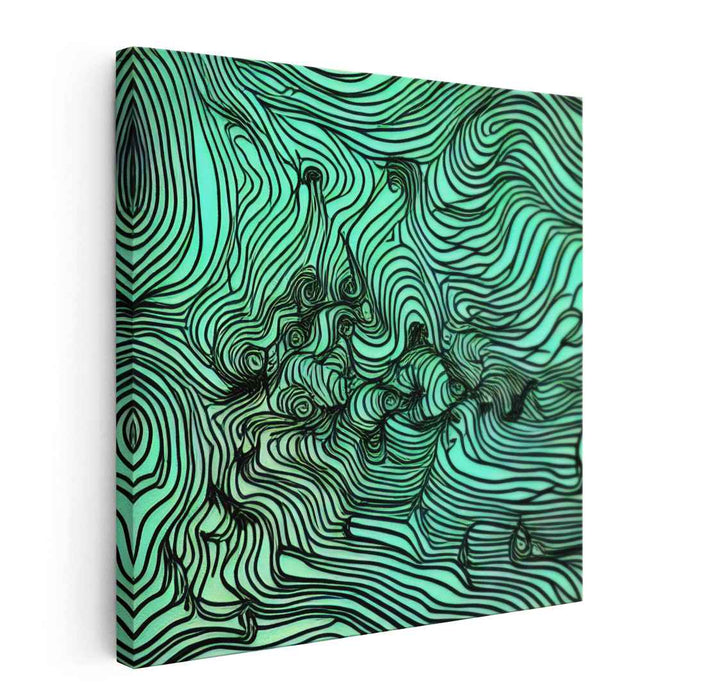 Flowing Currents: Teal and Black Op Art Canvas