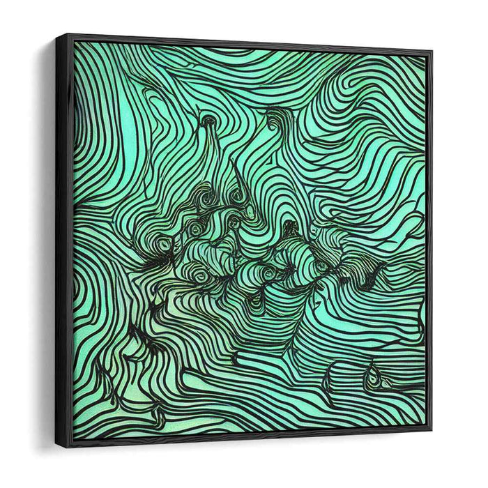 Flowing Currents: Teal and Black Op Art Canvas