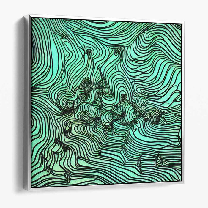 Flowing Currents: Teal and Black Op Art Canvas