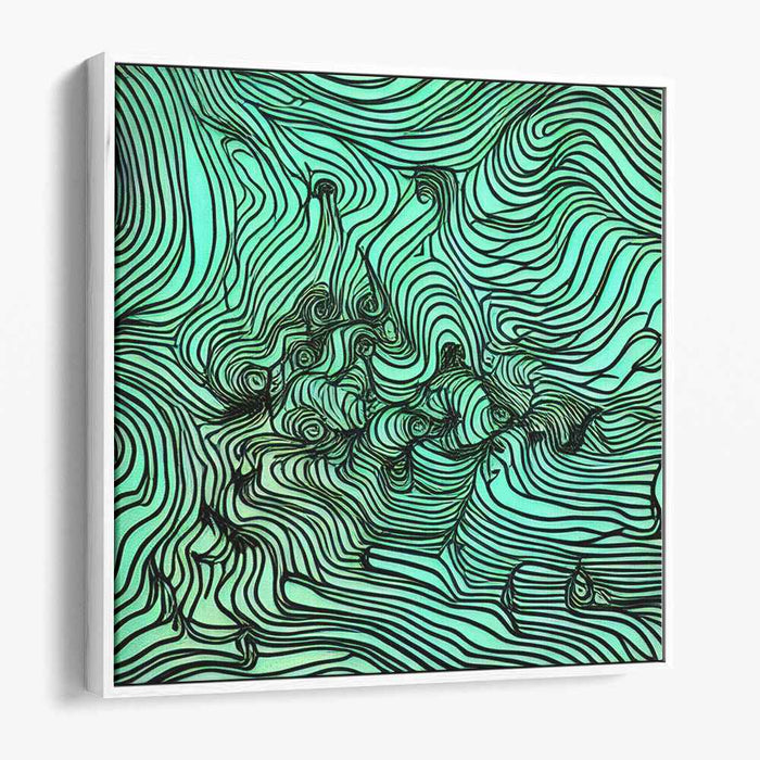 Flowing Currents: Teal and Black Op Art Canvas