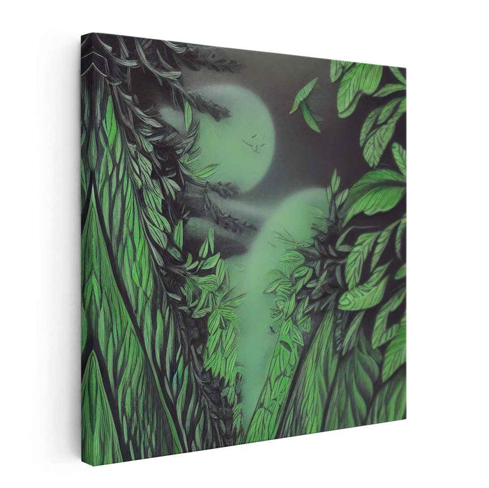 Mystic Moonlight Forest Path: Enchanting Nighttime Landscape Canvas Art