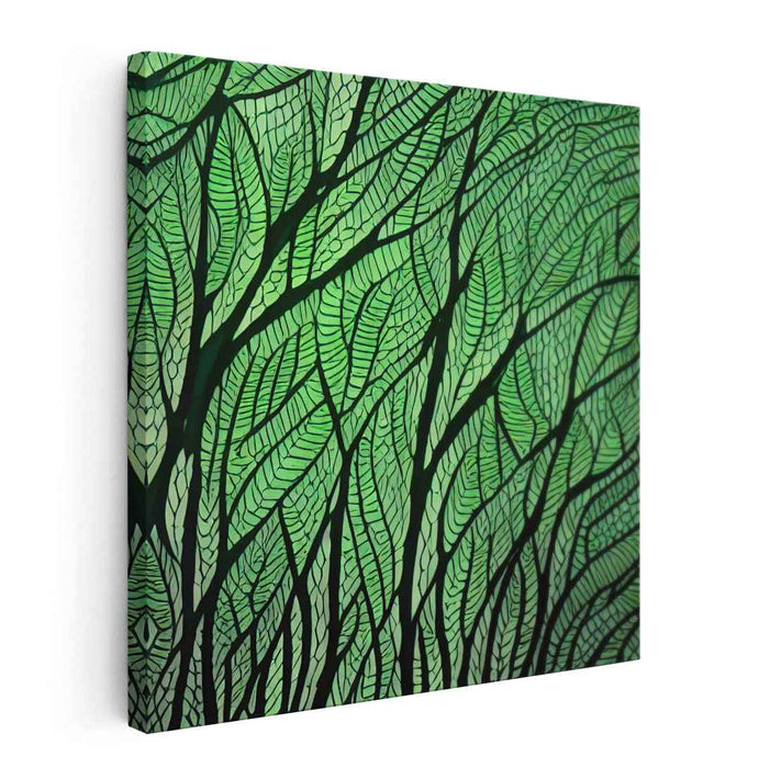 Verdant Veil: Abstract Green Leafy Canvas Art Print