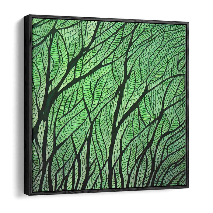 Verdant Veil: Abstract Green Leafy Canvas Art Print