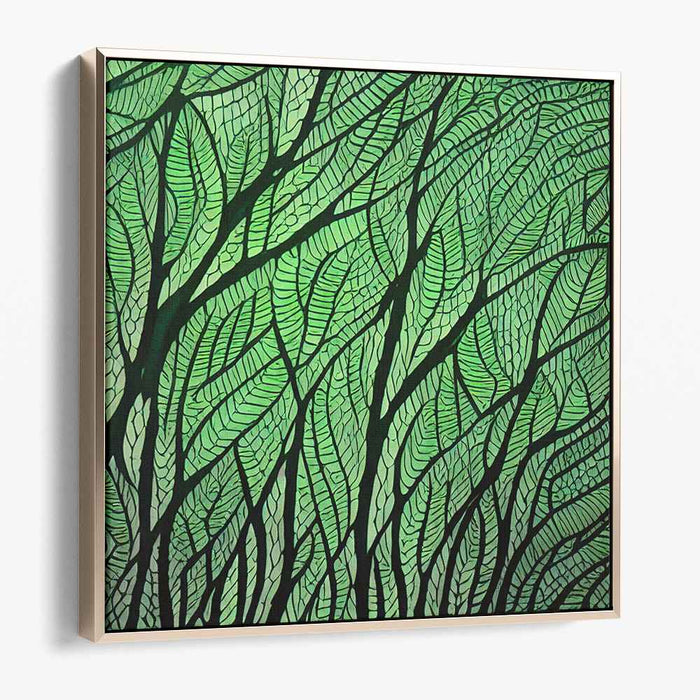 Verdant Veil: Abstract Green Leafy Canvas Art Print
